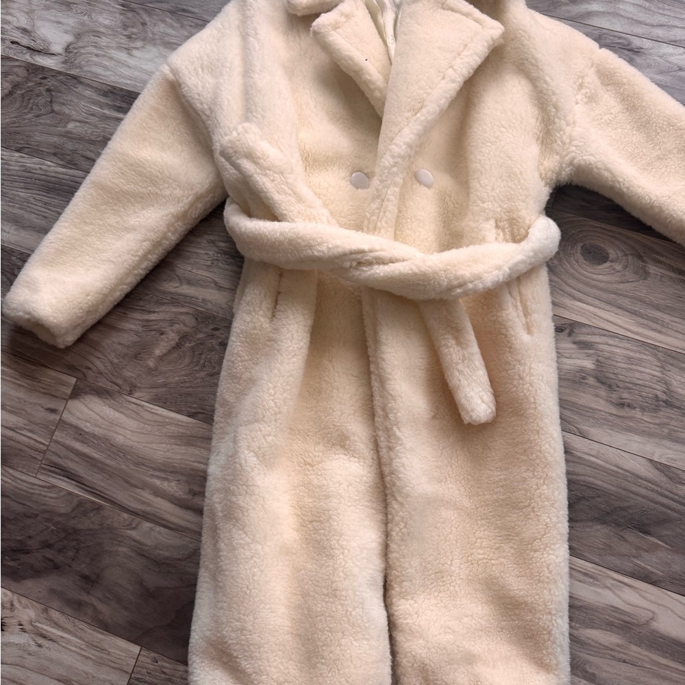 Elegant Cream Women's eco fur coat.